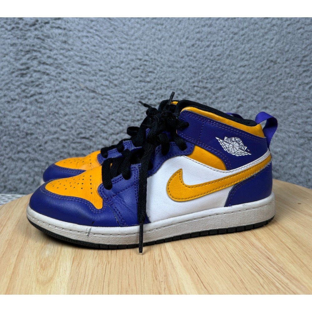 Air Jordan 1 Mid LA Lakers‎ Purple And Yellow Youth Size 2